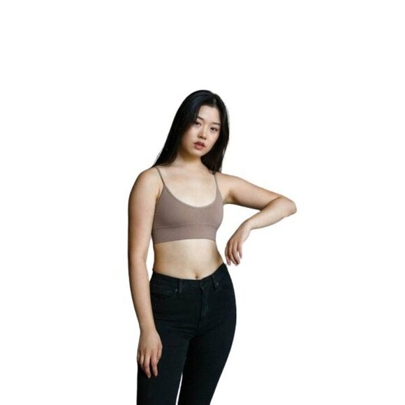 Diona J Low Back Bra Comfort V Neck Cami Crop Low Back Workout Tops Women Mocha - Picture 1 of 10